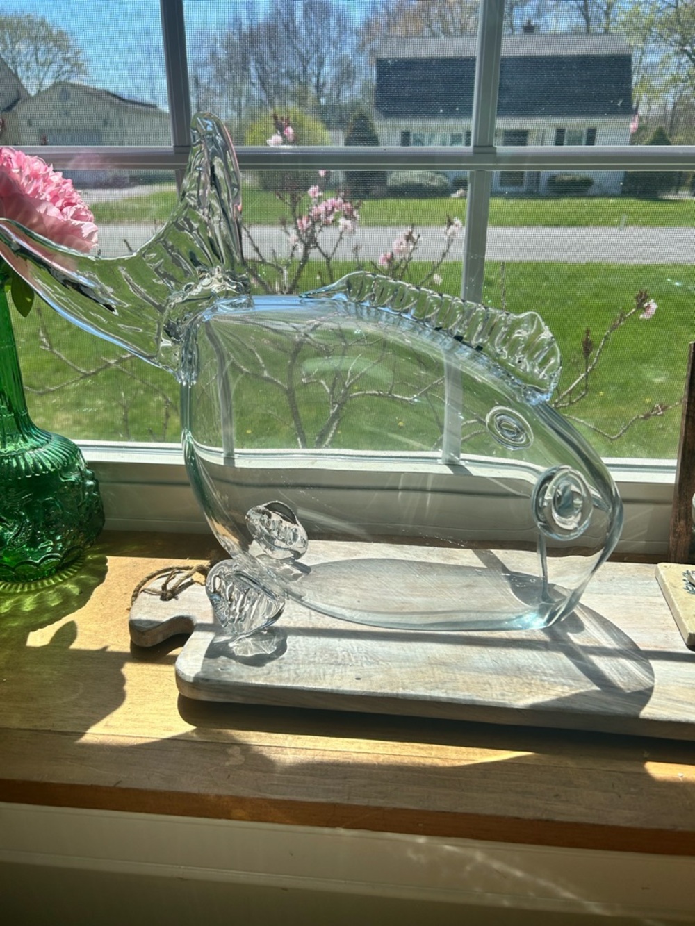 Vintage MCM Blenko Clear Glass Fish Sculpture Decorative Art 18” x 12”
